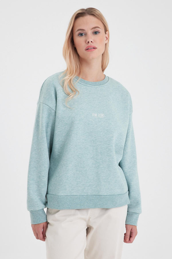 Kadın Cindy Mint Logo Baskılı Bisiklet Yaka Şardonlu Sweatshirt