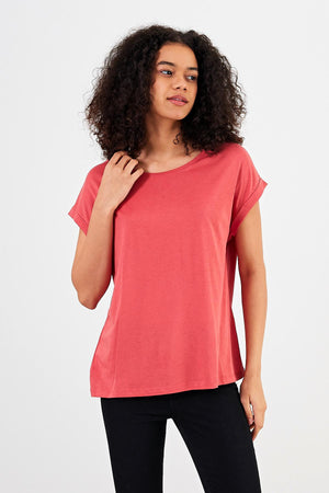 Kadın Cindy Terracotta Bisiklet Yaka Regular Fit Basic Modal Tişört (Lyocell)