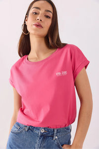 Cindy Vena Logolu Tişört-Fuşya