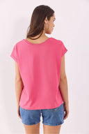 Cindy Vena Logolu Tişört-Fuşya