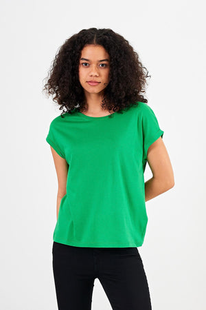 Kadın Cindy Yeşil Bisiklet Yaka Regular Fit Basic Modal Tişört (Lyocell)