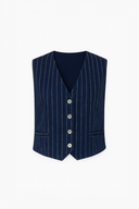 Kadın Çizgili Dark Blue Jean Yelek %100 Pamuk - Dark Blue