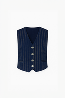 Kadın Çizgili Dark Blue Jean Yelek %100 Pamuk - Dark Blue