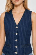 Kadın Çizgili Dark Blue Jean Yelek %100 Pamuk - Dark Blue