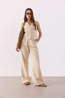 Kadın Clara Wide Leg Off White Palazzo Pantolon Lyocell (Tencel™) - Off White