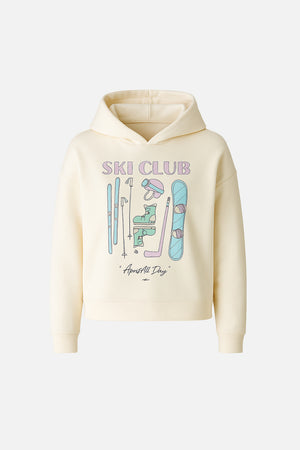 Kadın Club Baskılı Sweatshirt - Kemik