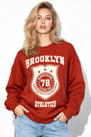 Kadın College Baskılı Sweatshirt %100 Pamuk-Kiremit