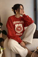 Kadın College Baskılı Sweatshirt %100 Pamuk-Kiremit