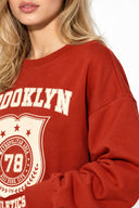 Kadın College Baskılı Sweatshirt %100 Pamuk-Kiremit
