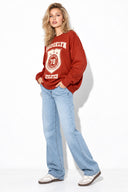 Kadın College Baskılı Sweatshirt %100 Pamuk-Kiremit