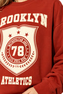 Kadın College Baskılı Sweatshirt %100 Pamuk-Kiremit