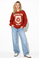 Kadın College Baskılı Sweatshirt %100 Pamuk-Kiremit