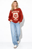 Kadın College Baskılı Sweatshirt %100 Pamuk-Kiremit