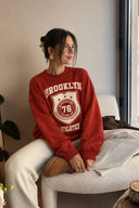 Kadın College Baskılı Sweatshirt %100 Pamuk-Kiremit