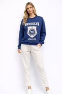 Kadın College Baskılı Sweatshirt %100 Pamuk - Navy