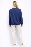 Kadın College Baskılı Sweatshirt %100 Pamuk - Navy