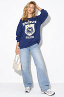 Kadın College Baskılı Sweatshirt %100 Pamuk-Navy