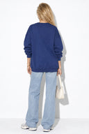 Kadın College Baskılı Sweatshirt %100 Pamuk-Navy