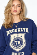 Kadın College Baskılı Sweatshirt %100 Pamuk-Navy