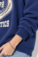 Kadın College Baskılı Sweatshirt %100 Pamuk-Navy