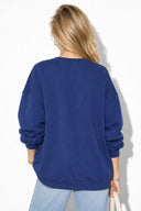 Kadın College Baskılı Sweatshirt %100 Pamuk-Navy