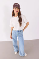 Crop Kısa Kollu Tişört-Fildişi