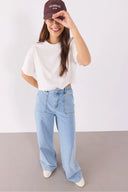 Crop Kısa Kollu Tişört-Fildişi