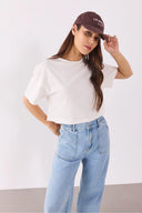 Crop Kısa Kollu Tişört-Fildişi