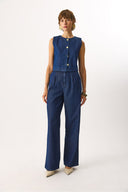 Kadın Dark Blue Jean Yelek %100 Pamuk - Dark Blue