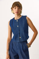 Kadın Dark Blue Jean Yelek %100 Pamuk - Dark Blue