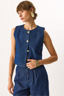 Kadın Dark Blue Jean Yelek %100 Pamuk - Dark Blue