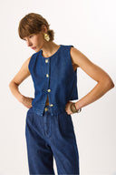 Kadın Dark Blue Jean Yelek %100 Pamuk - Dark Blue