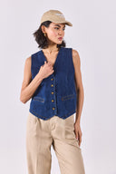 Kadın Dark Blue Jean Yelek %100 Pamuk - Dark Blue