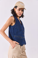 Kadın Dark Blue Jean Yelek %100 Pamuk - Dark Blue