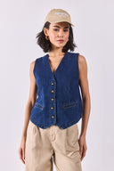 Kadın Dark Blue Jean Yelek %100 Pamuk - Dark Blue