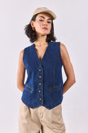 Kadın Dark Blue Jean Yelek %100 Pamuk - Dark Blue