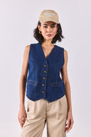 Kadın Dark Blue Jean Yelek %100 Pamuk - Dark Blue
