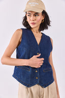 Kadın Dark Blue Jean Yelek %100 Pamuk - Dark Blue