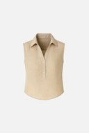 Kadın Darya Gömlek Yaka Kolsuz Bluz %100 Keten - Krem