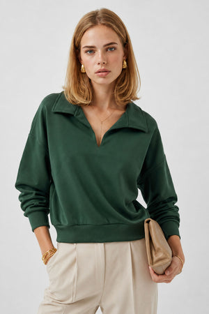 Kadın Denizci Yaka Regular Fit Yumuşak Dokulu Sweatshirt (CUPRO) - Haki