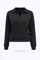 Kadın Denizci Yaka Regular Fit Yumuşak Dokulu Sweatshirt (CUPRO) - Siyah