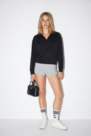 Kadın Denizci Yaka Regular Fit Yumuşak Dokulu Sweatshirt (CUPRO) - Siyah