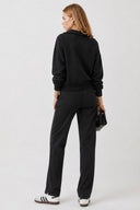 Kadın Denizci Yaka Regular Fit Yumuşak Dokulu Sweatshirt (CUPRO) - Siyah