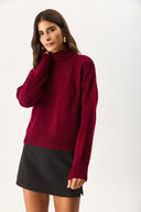 Kadın Dik Yaka Kalın Triko - Bordo