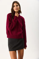 Kadın Dik Yaka Kalın Triko - Bordo