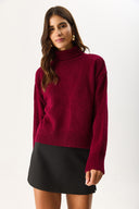 Kadın Dik Yaka Kalın Triko - Bordo