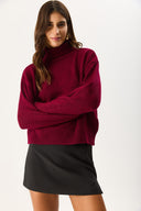 Kadın Dik Yaka Kalın Triko - Bordo