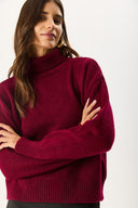 Kadın Dik Yaka Kalın Triko - Bordo