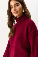 Kadın Dik Yaka Kalın Triko - Bordo