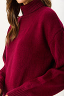 Kadın Dik Yaka Kalın Triko - Bordo